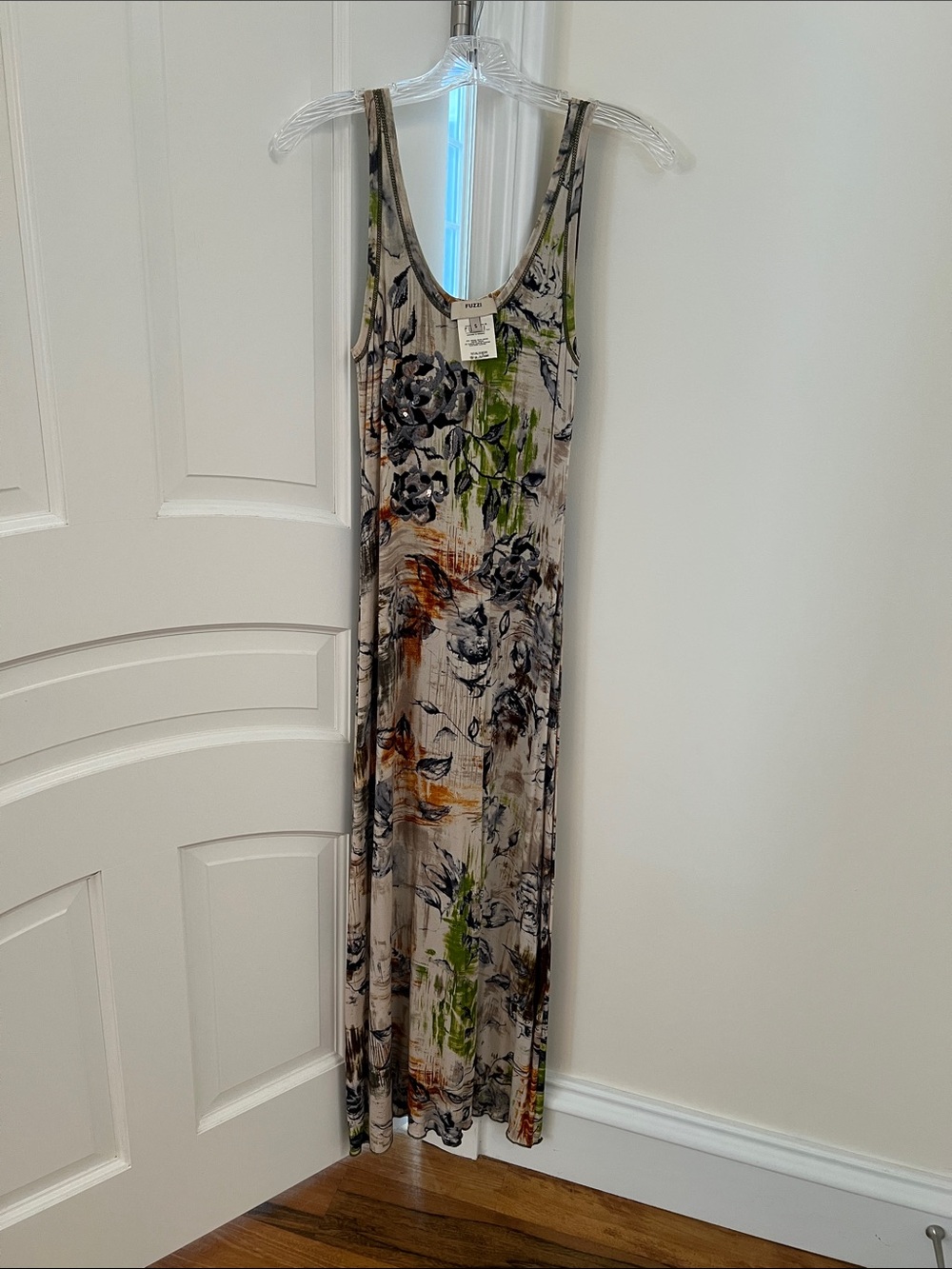 Vintage Fuzzi by Jean Paul Gaultier Sleeveless Floral Print Maxi Dress in Beige